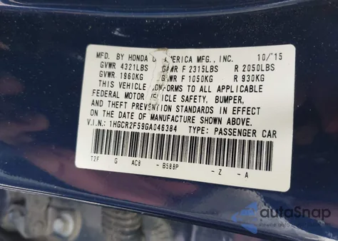 2016 Honda Accord Sport z USA, uszkodzony, nr VIN 1HGCR2F59GA046384